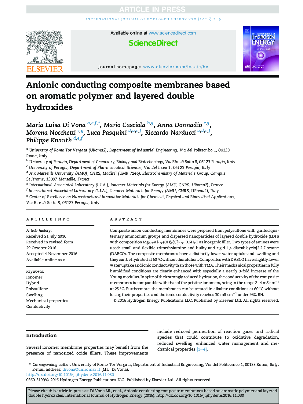 Anionic conducting composite membranes based on aromatic polymer and layered double hydroxides