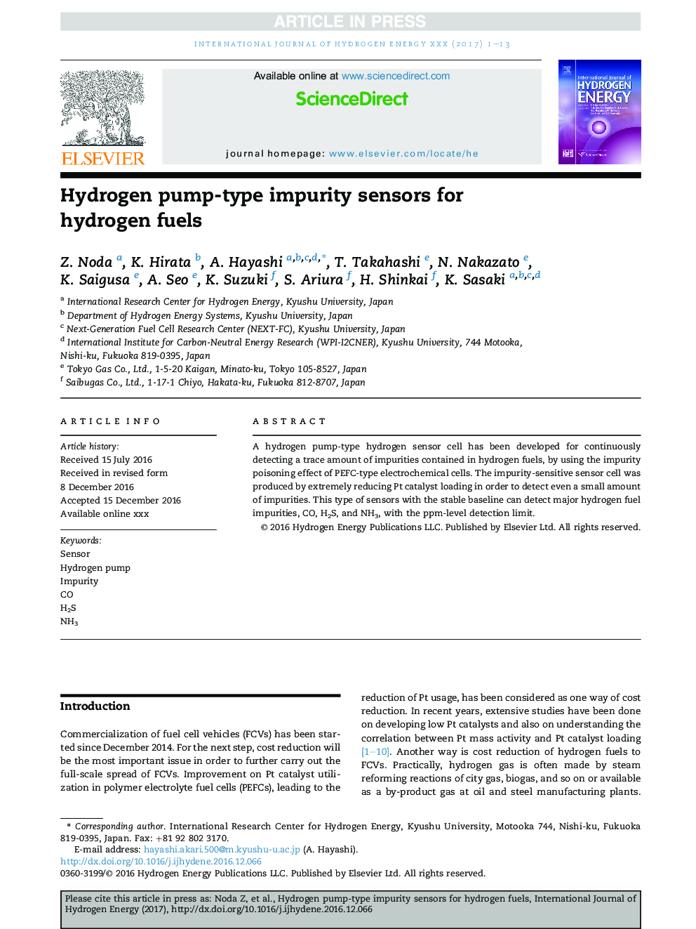 Hydrogen pump-type impurity sensors for hydrogen fuels