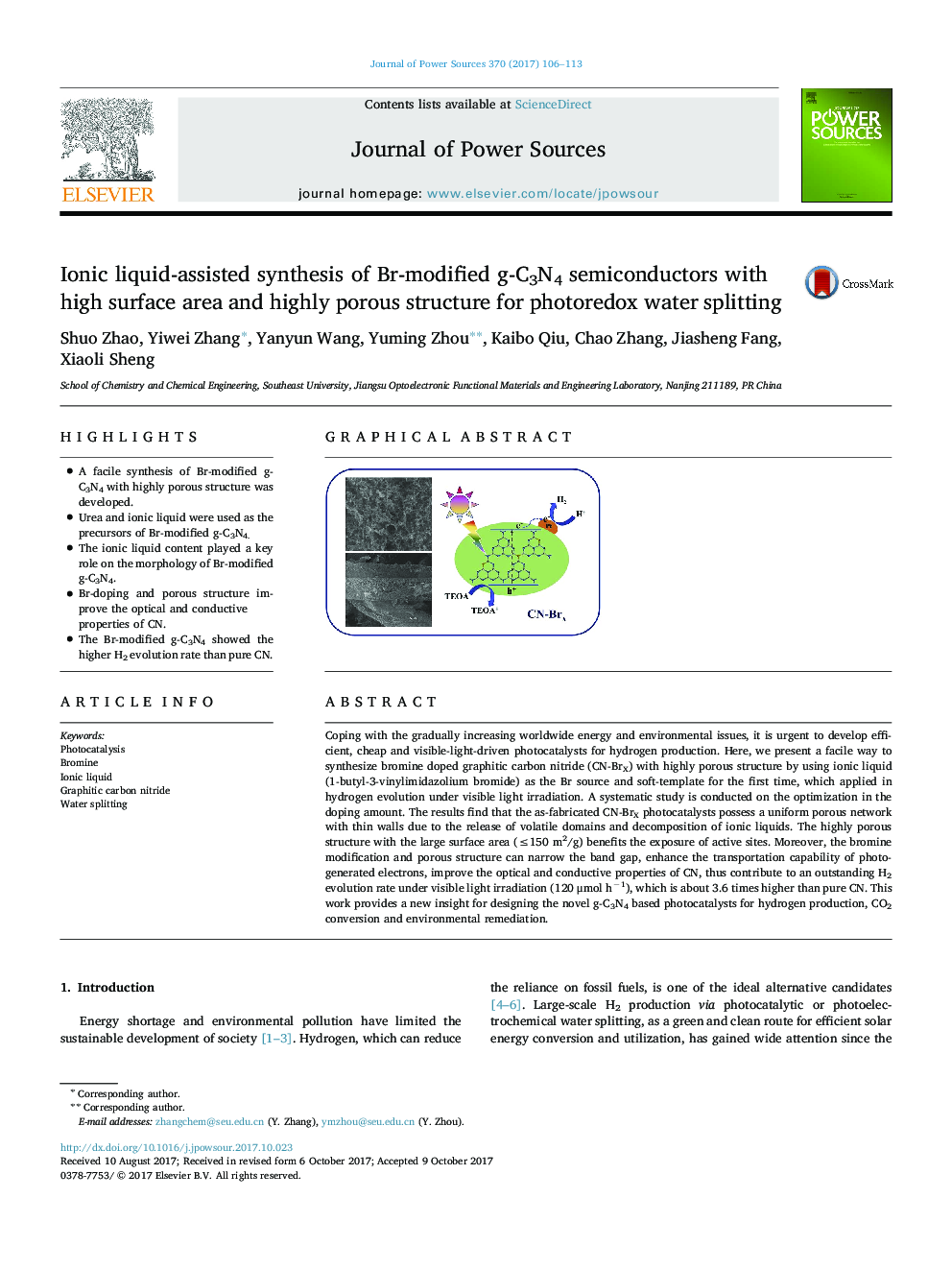 Ionic liquid-assisted synthesis of Br-modified g-C3N4 semiconductors with high surface area and highly porous structure for photoredox water splitting