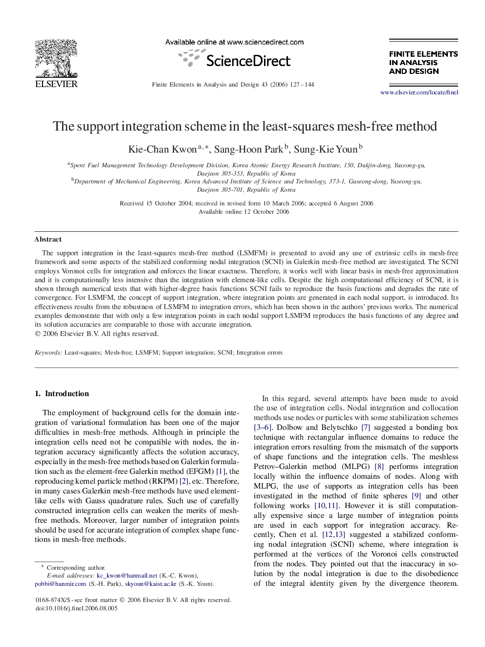 The support integration scheme in the least-squares mesh-free method