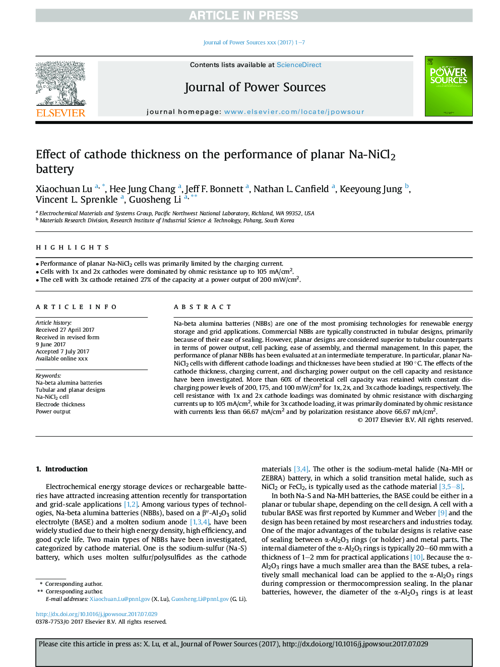 Effect of cathode thickness on the performance of planar Na-NiCl2 battery