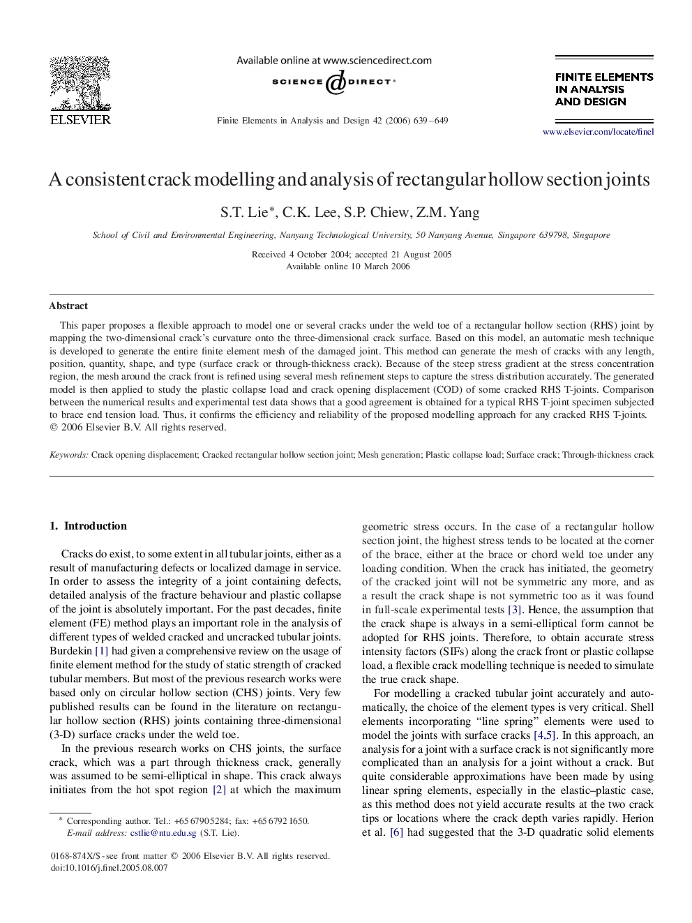 A consistent crack modelling and analysis of rectangular hollow section joints