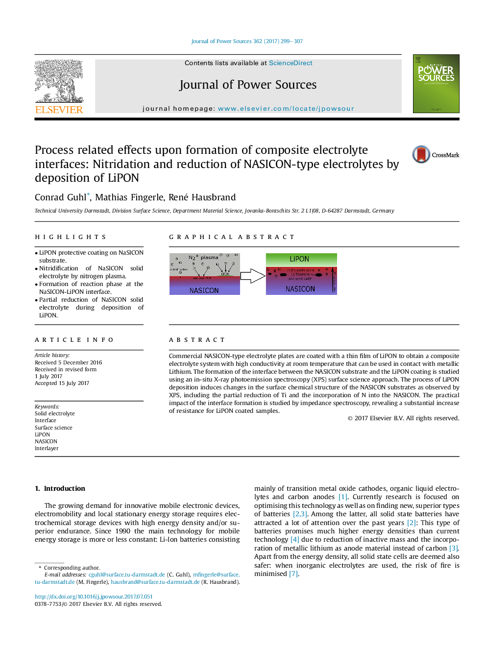 Process related effects upon formation of composite electrolyte interfaces: Nitridation and reduction of NASICON-type electrolytes by deposition of LiPON