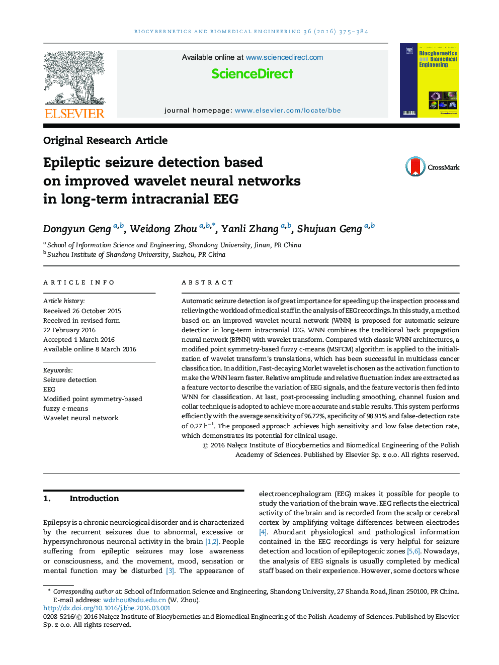 Epileptic seizure detection based on improved wavelet neural networks in long-term intracranial EEG