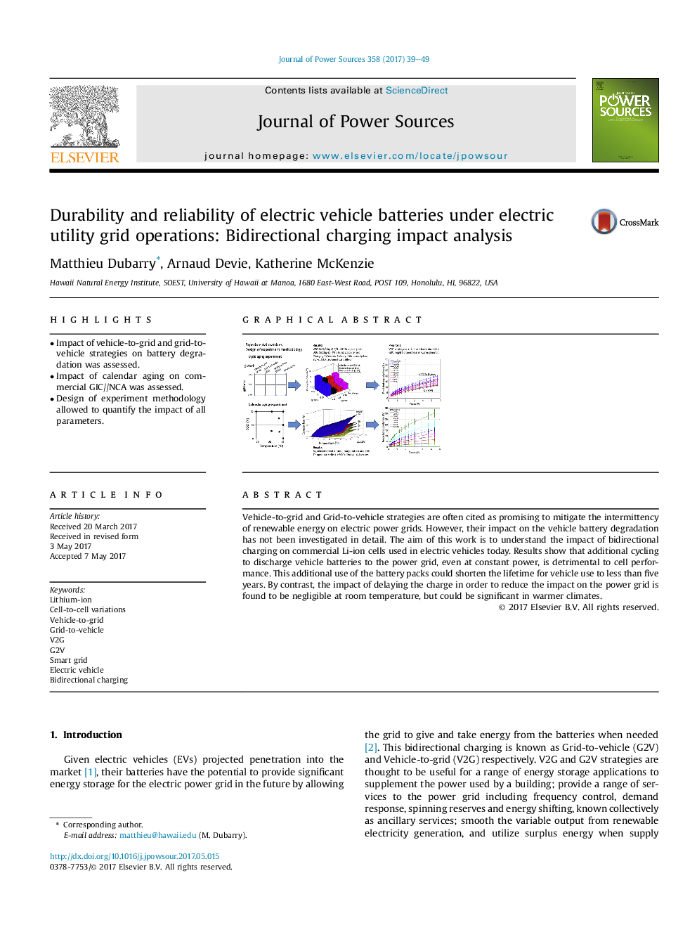 Durability and reliability of electric vehicle batteries under electric utility grid operations: Bidirectional charging impact analysis