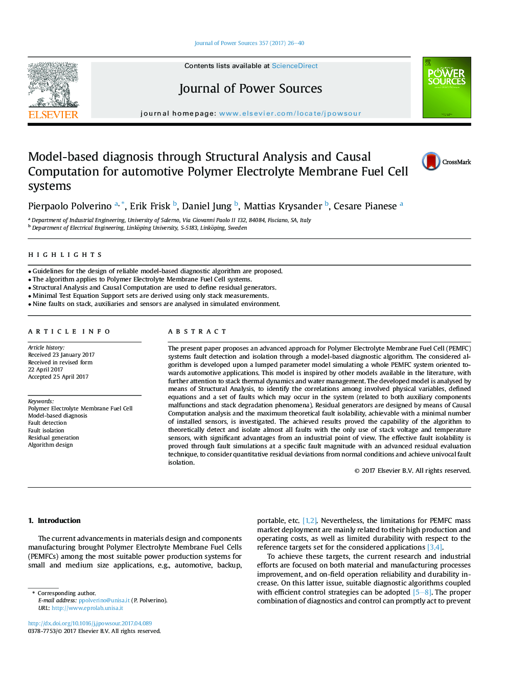 Model-based diagnosis through Structural Analysis and Causal Computation for automotive Polymer Electrolyte Membrane Fuel Cell systems