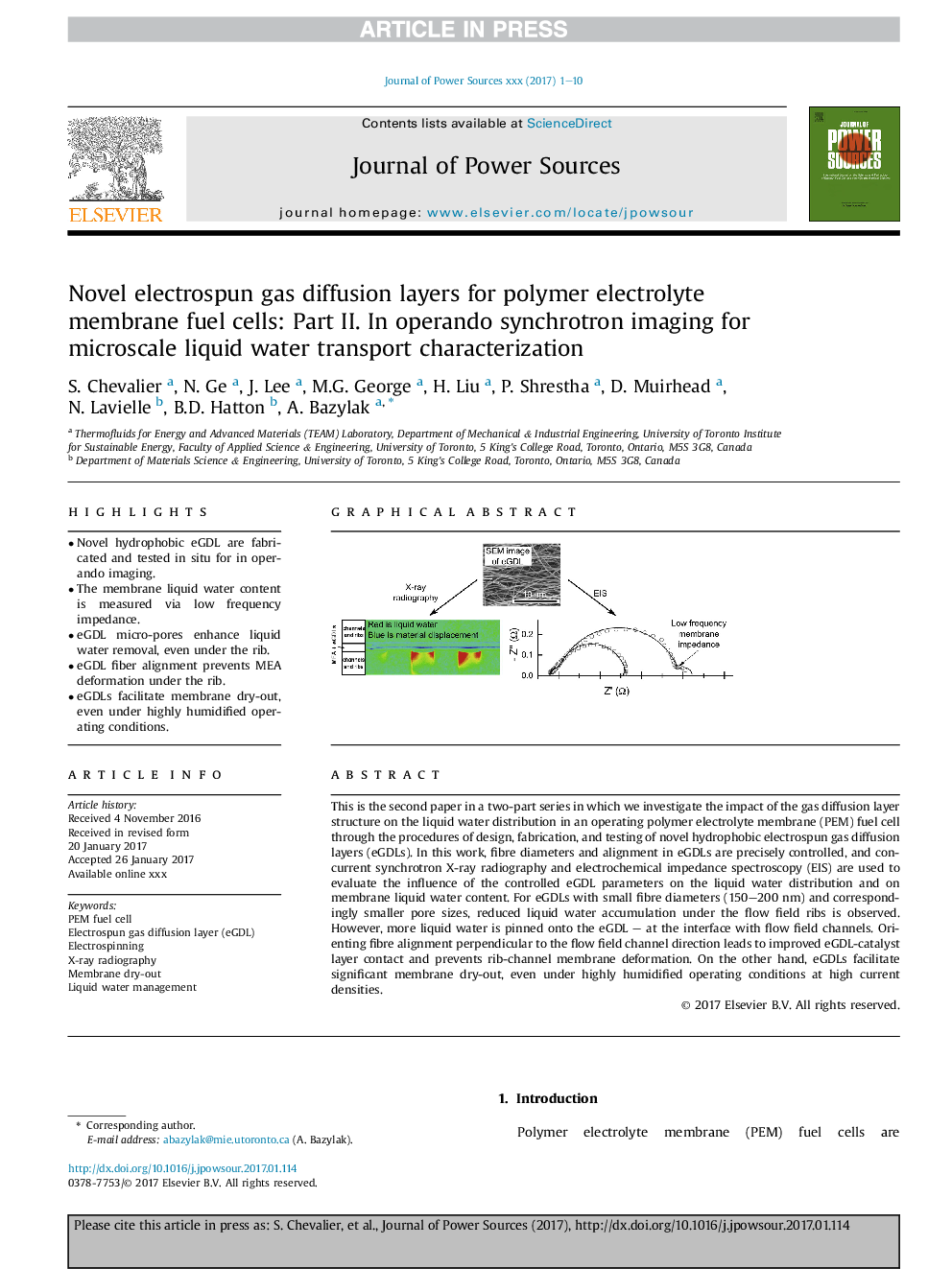 Novel electrospun gas diffusion layers for polymer electrolyte membrane fuel cells: Part II. In operando synchrotron imaging for microscale liquid water transport characterization