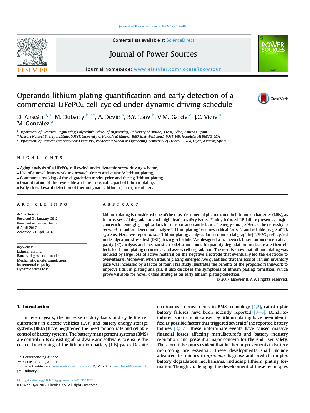 Operando lithium plating quantification and early detection of a commercial LiFePO4 cell cycled under dynamic driving schedule