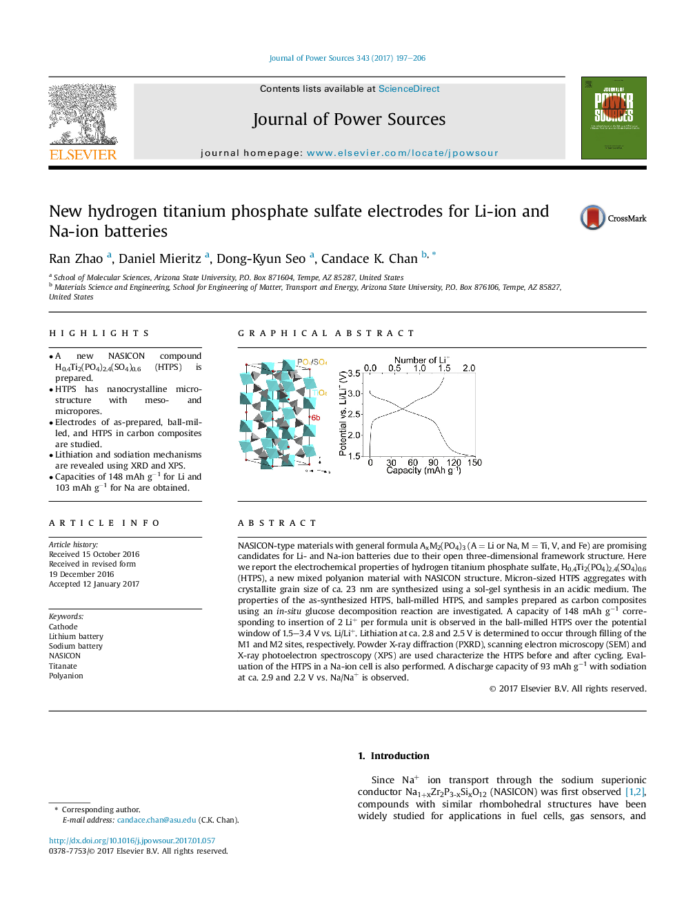 عکس صفحه اول مقاله: New hydrogen titanium phosphate sulfate electrodes for Li-ion and Na-ion batteries New hydrogen titanium phosphate sulfate electrodes for Li-ion and Na-ion batteries