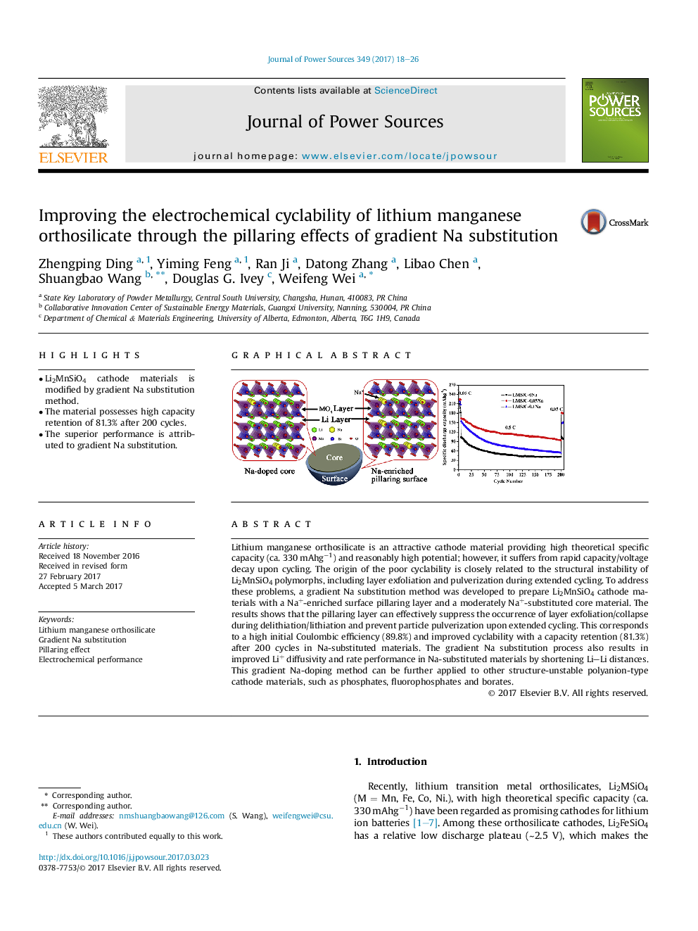 Improving the electrochemical cyclability of lithium manganese orthosilicate through the pillaring effects of gradient Na substitution