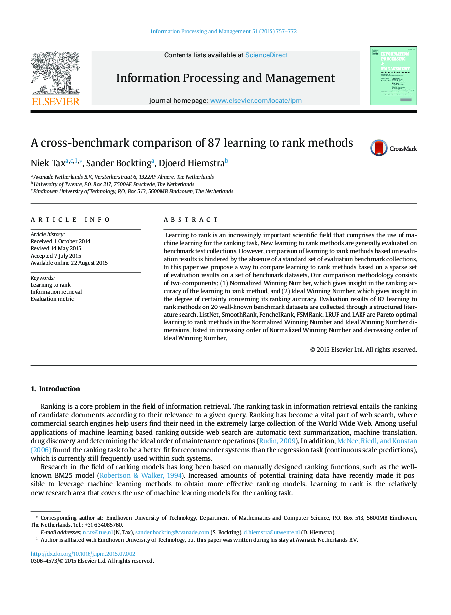 A cross-benchmark comparison of 87 learning to rank methods