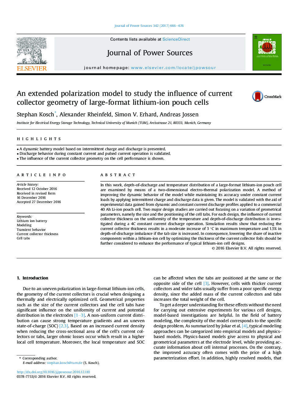 An extended polarization model to study the influence of current collector geometry of large-format lithium-ion pouch cells