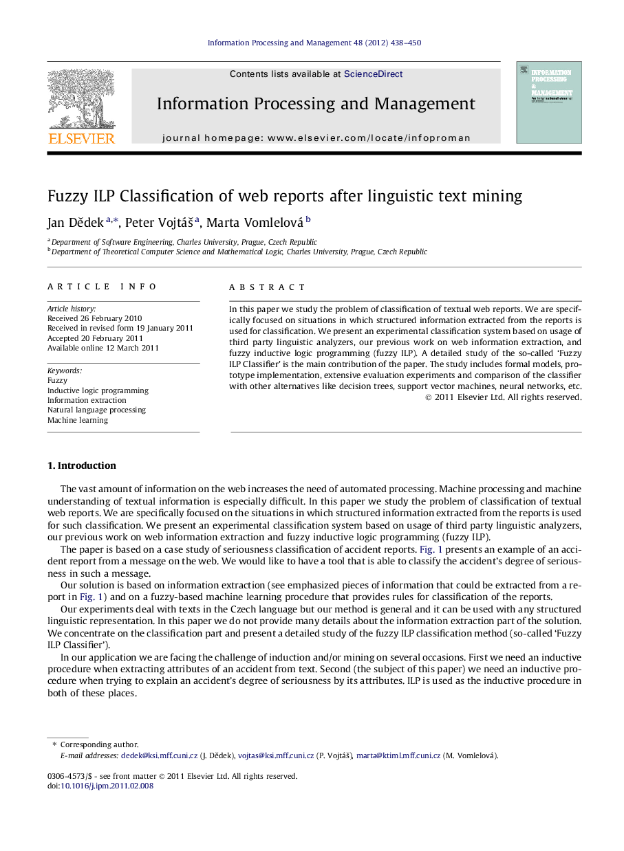 Fuzzy ILP Classification of web reports after linguistic text mining