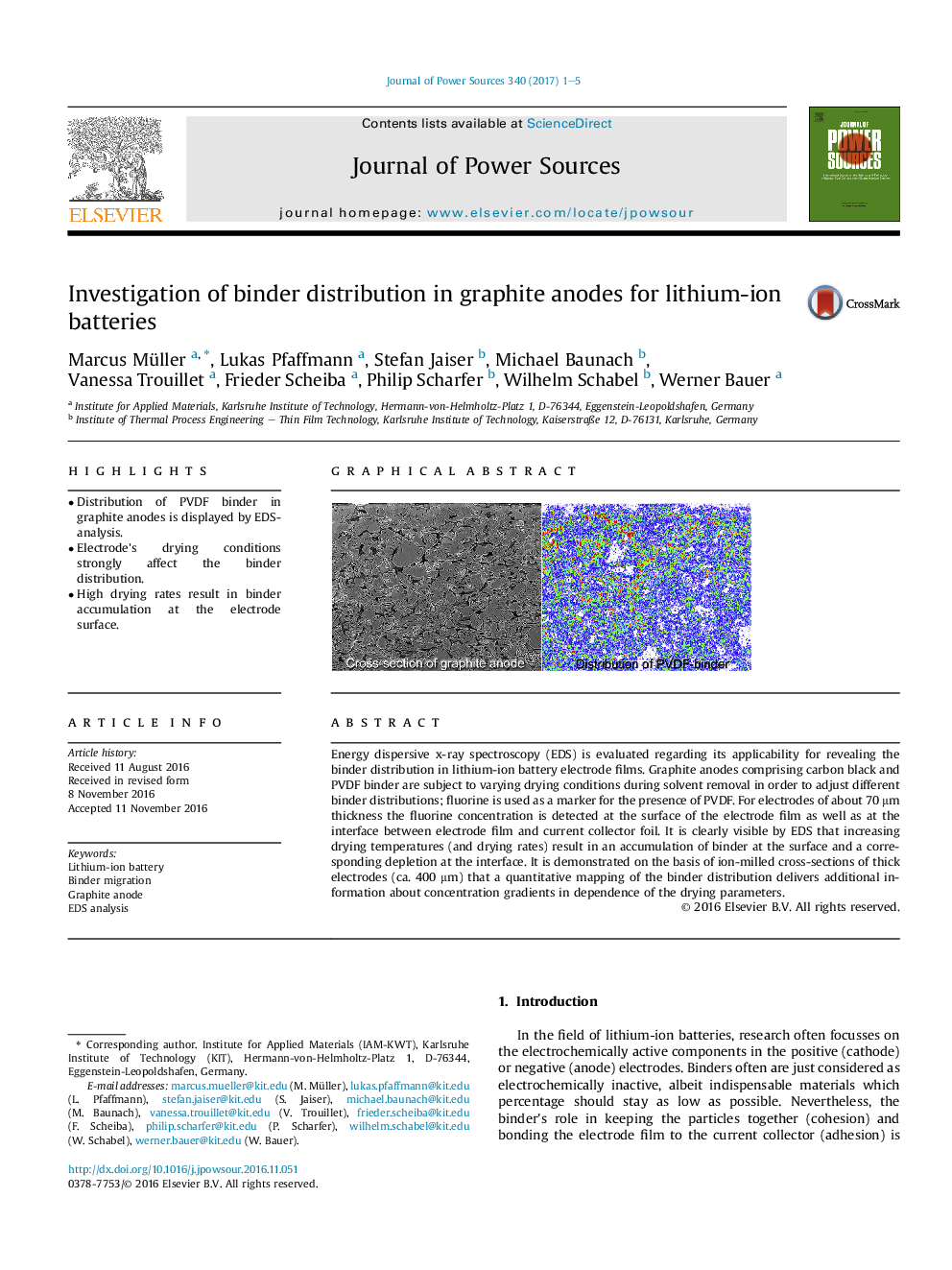 Investigation of binder distribution in graphite anodes for lithium-ion batteries