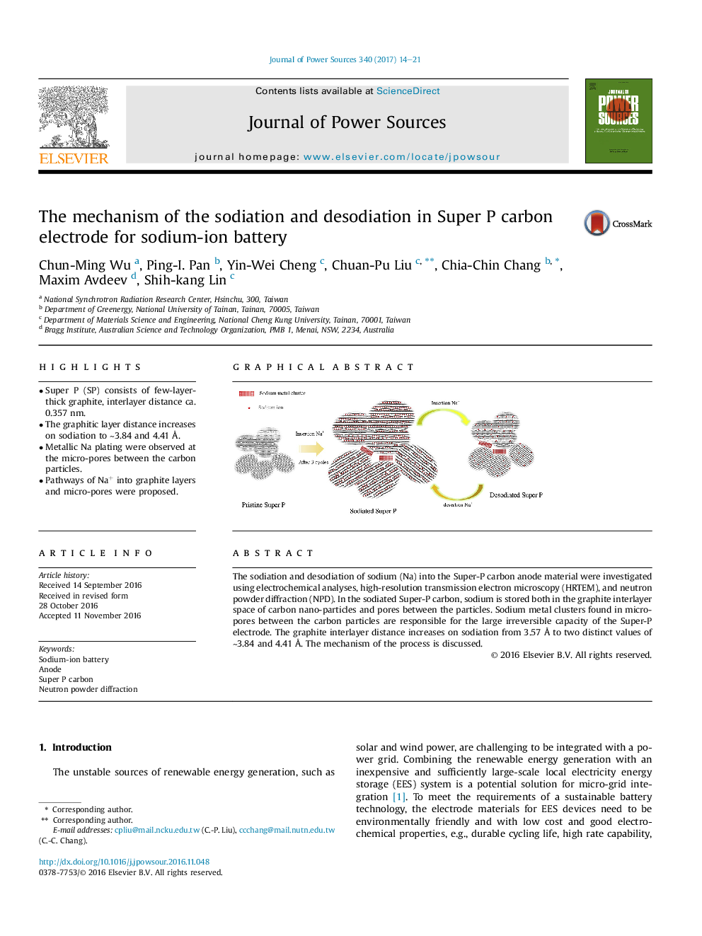 The mechanism of the sodiation and desodiation in Super P carbon electrode for sodium-ion battery