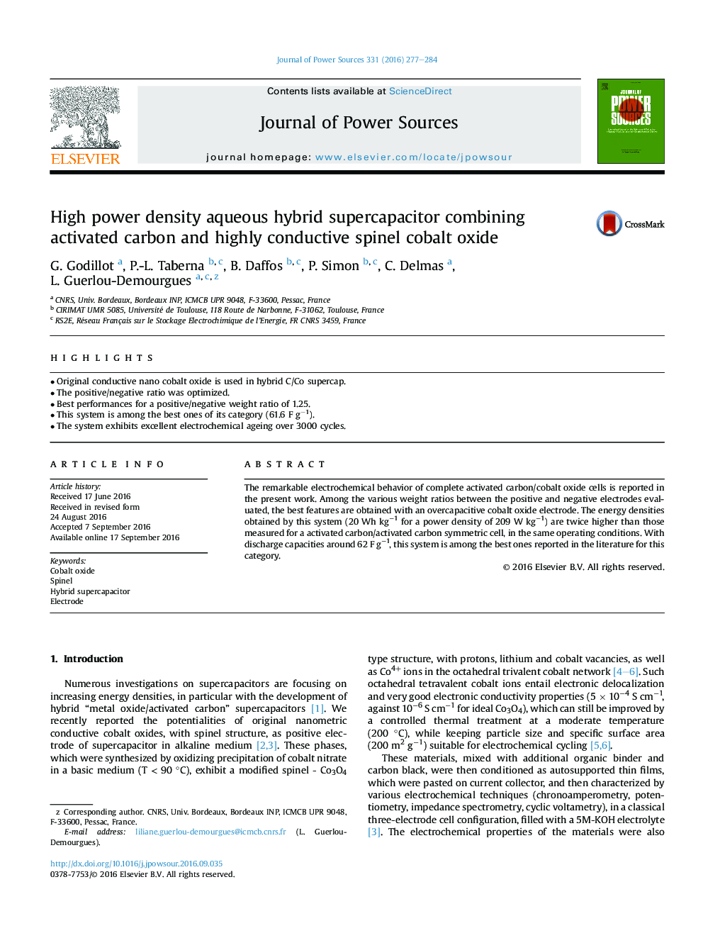 High power density aqueous hybrid supercapacitor combining activated carbon and highly conductive spinel cobalt oxide