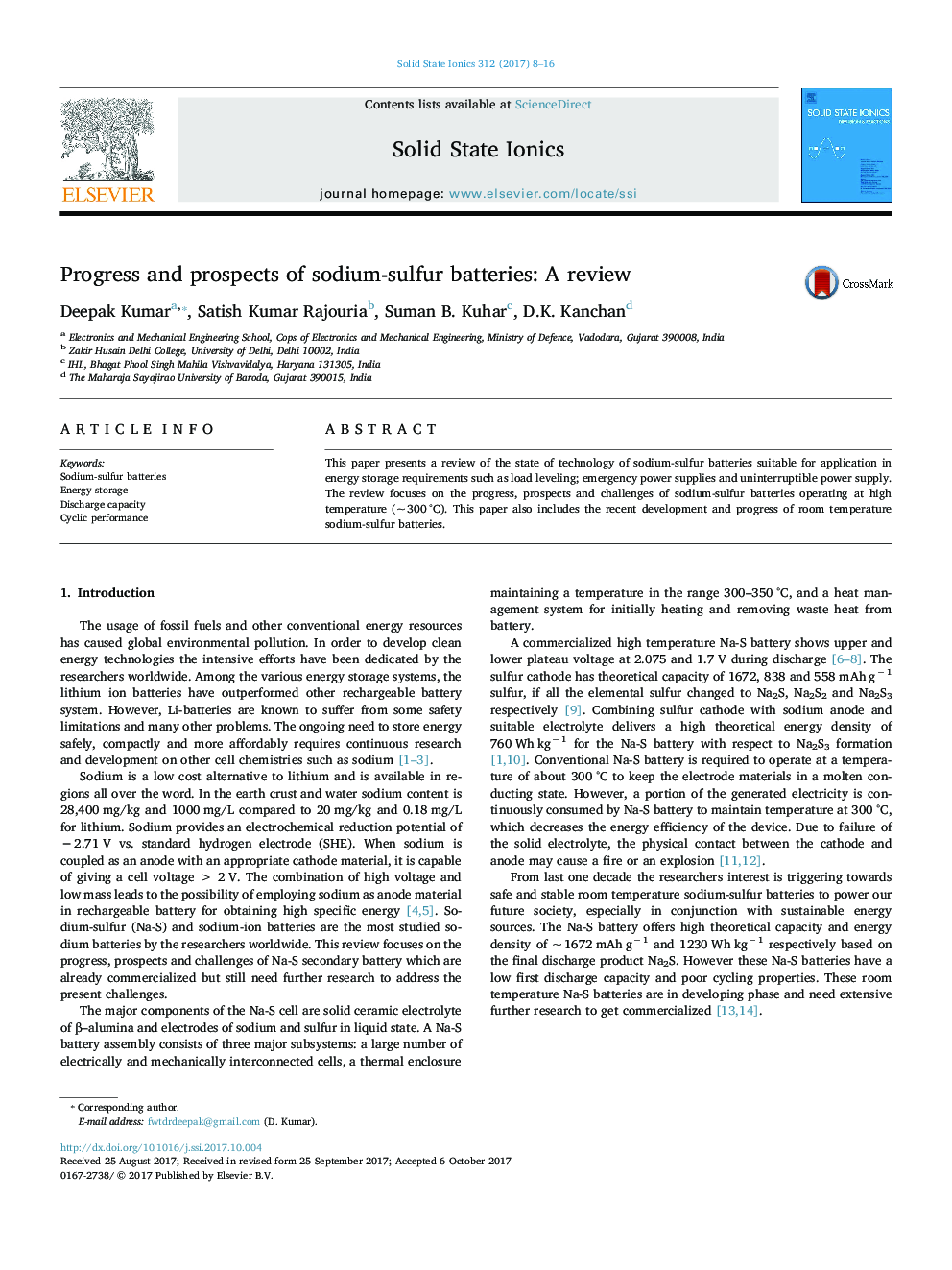 Progress and prospects of sodium-sulfur batteries: A review