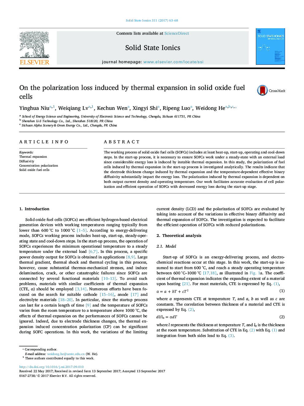 On the polarization loss induced by thermal expansion in solid oxide fuel cells