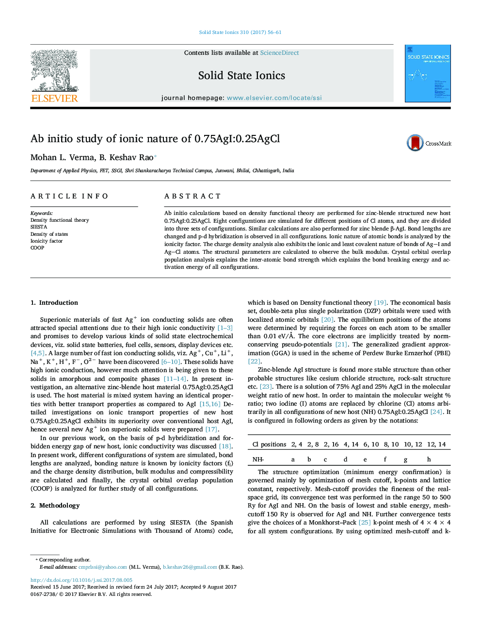 Ab initio study of ionic nature of 0.75AgI:0.25AgCl