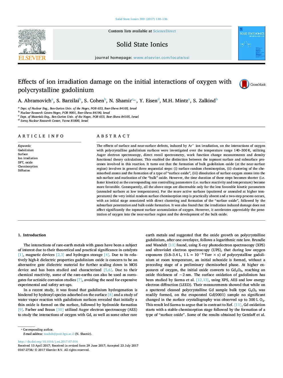 Effects of ion irradiation damage on the initial interactions of oxygen with polycrystalline gadolinium