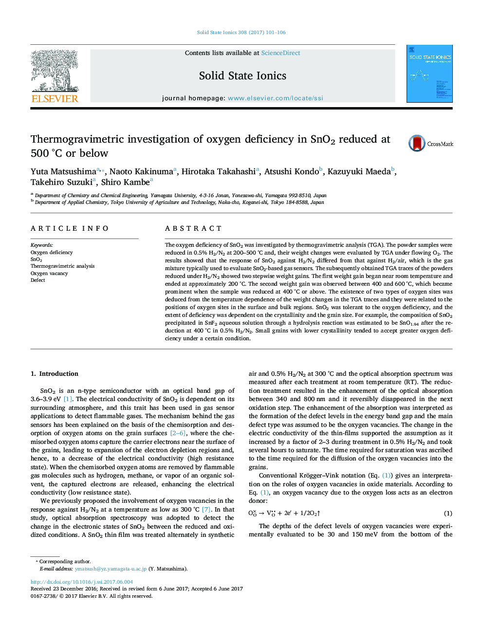 Thermogravimetric investigation of oxygen deficiency in SnO2 reduced at 500Â Â°C or below