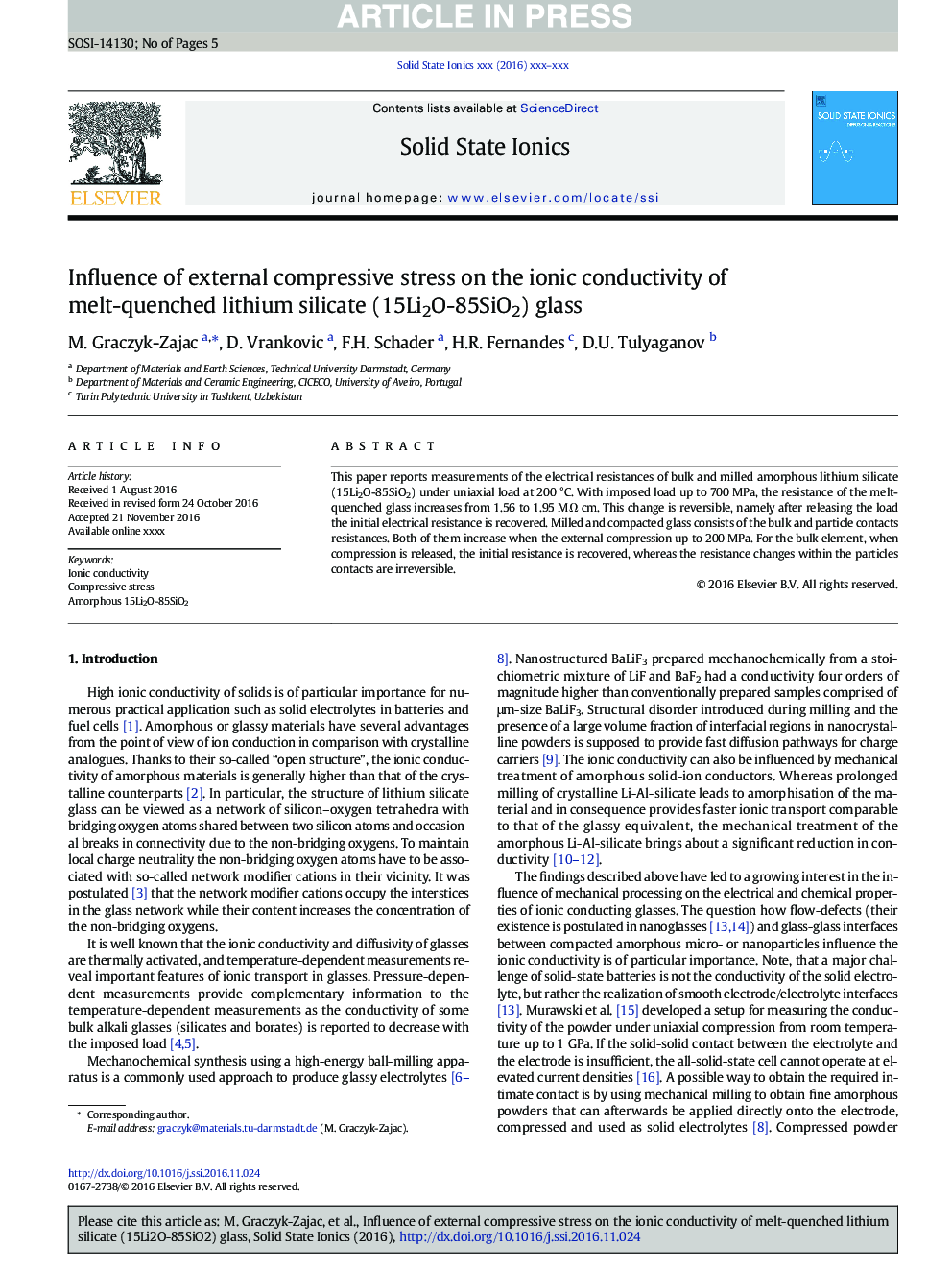 Influence of external compressive stress on the ionic conductivity of melt-quenched lithium silicate (15Li2O-85SiO2) glass