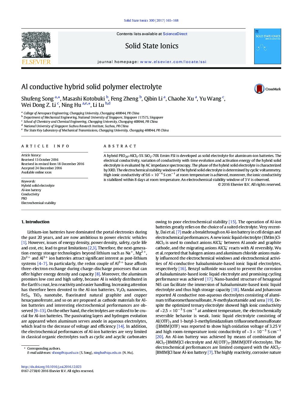 Al conductive hybrid solid polymer electrolyte