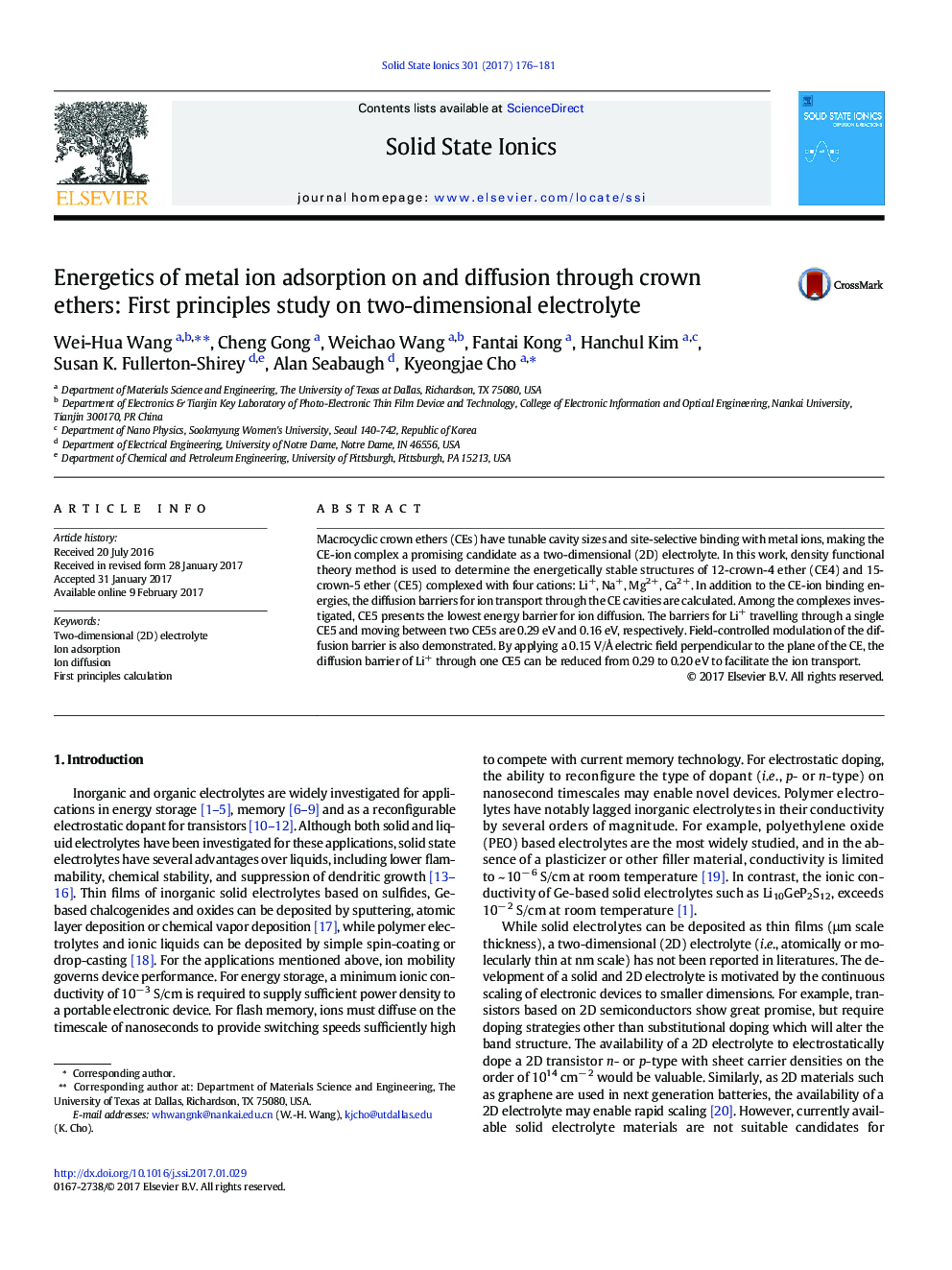 Energetics of metal ion adsorption on and diffusion through crown ethers: First principles study on two-dimensional electrolyte