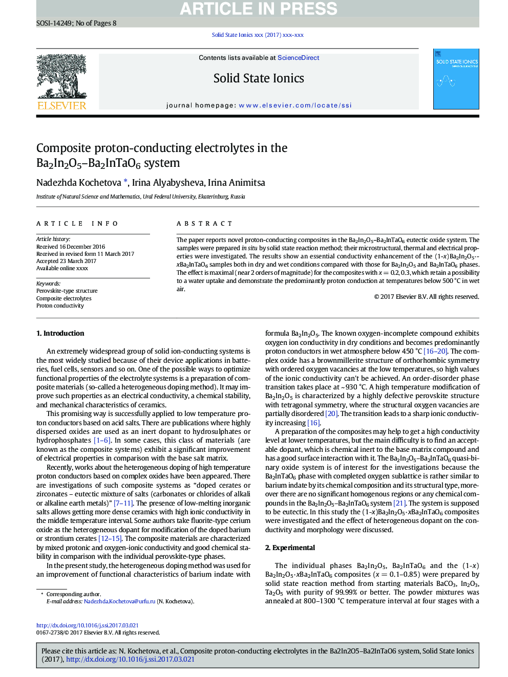 Composite proton-conducting electrolytes in the Ba2In2O5-Ba2InTaO6 system