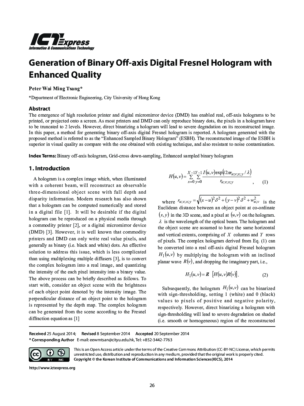 Generation of Binary Off-axis Digital Fresnel Hologram with Enhanced Quality 