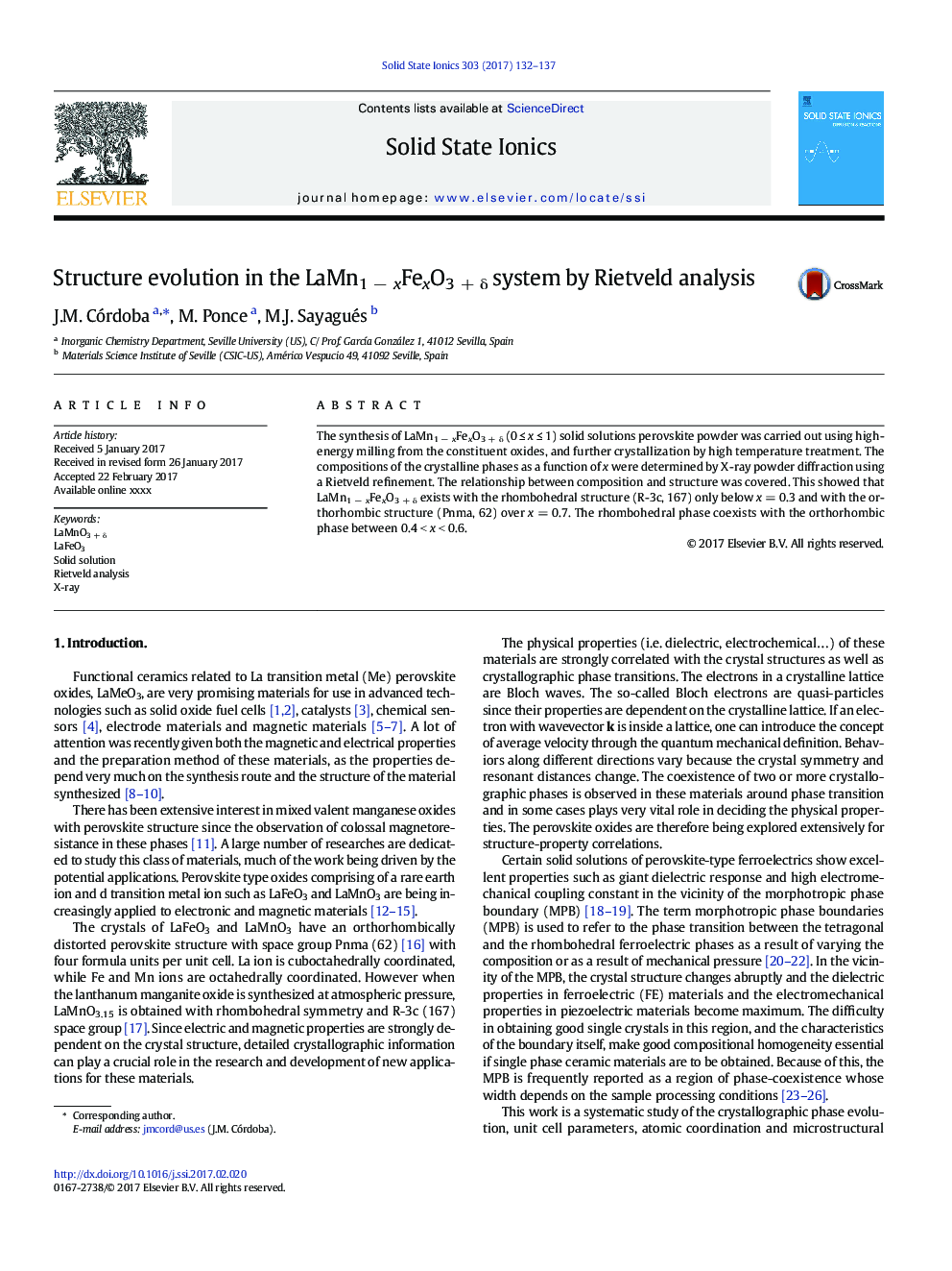 Structure evolution in the LaMn1Â âÂ xFexO3Â +Â Î´ system by Rietveld analysis