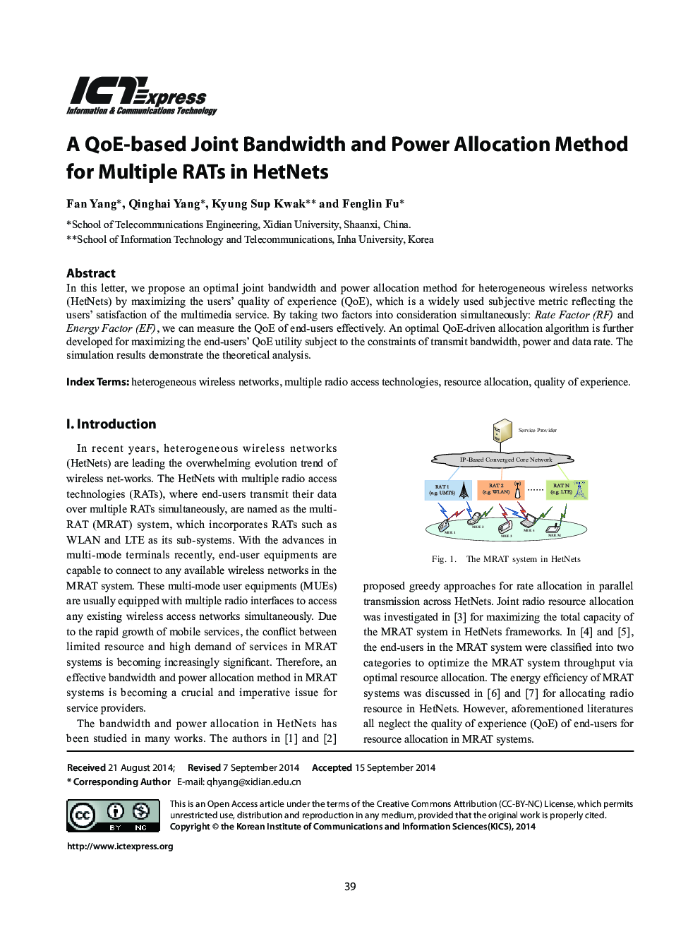 A QoE-based Joint Bandwidth and Power Allocation Method for Multiple RATs in HetNets 
