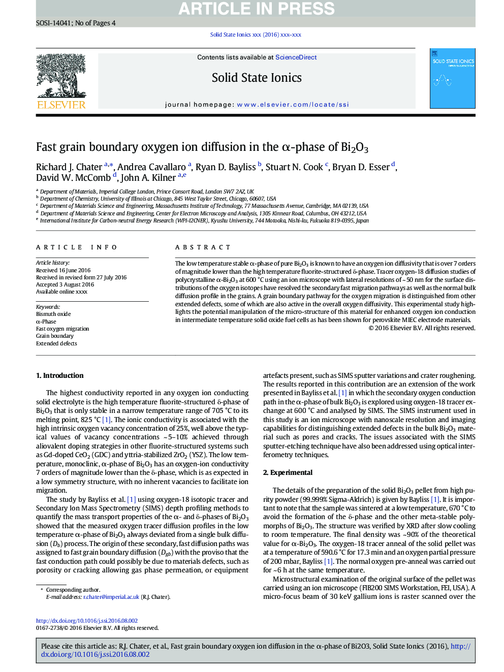 Fast grain boundary oxygen ion diffusion in the Î±-phase of Bi2O3