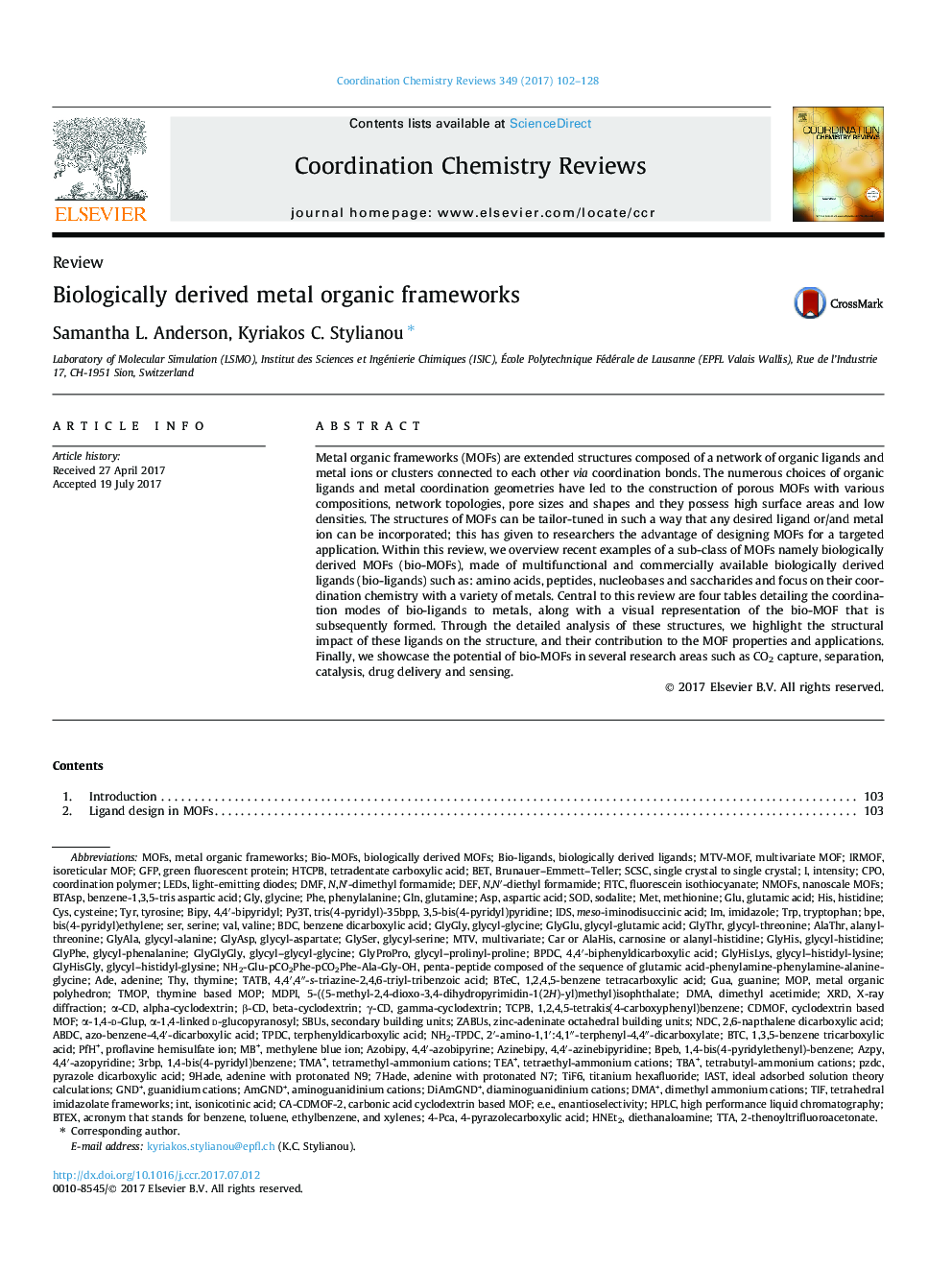 Biologically derived metal organic frameworks