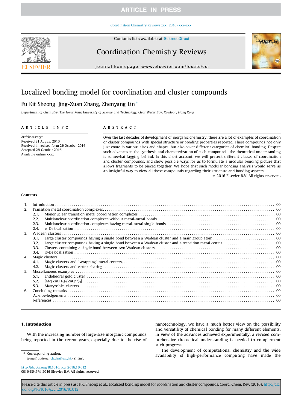 عکس صفحه اول مقاله: Localized bonding model for coordination and cluster compounds Localized bonding model for coordination and cluster compounds
