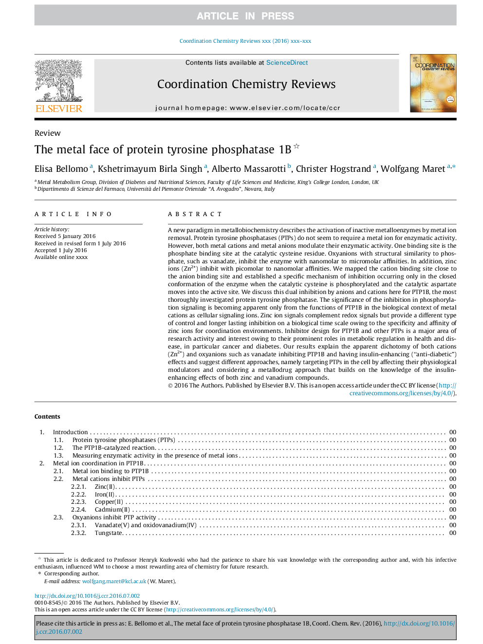 The metal face of protein tyrosine phosphatase 1B