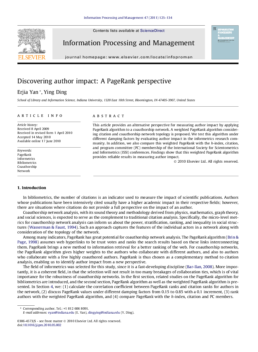 Discovering author impact: A PageRank perspective