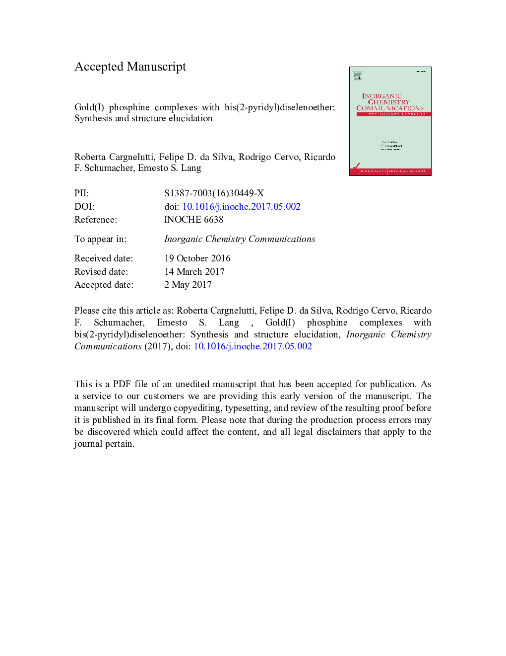 Gold(I) phosphine complexes with bis(2-pyridyl)diselenoether: Synthesis and structure elucidation