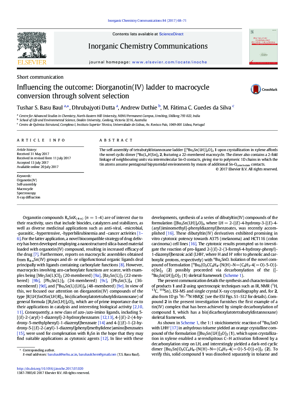 Influencing the outcome: Diorganotin(IV) ladder to macrocycle conversion through solvent selection