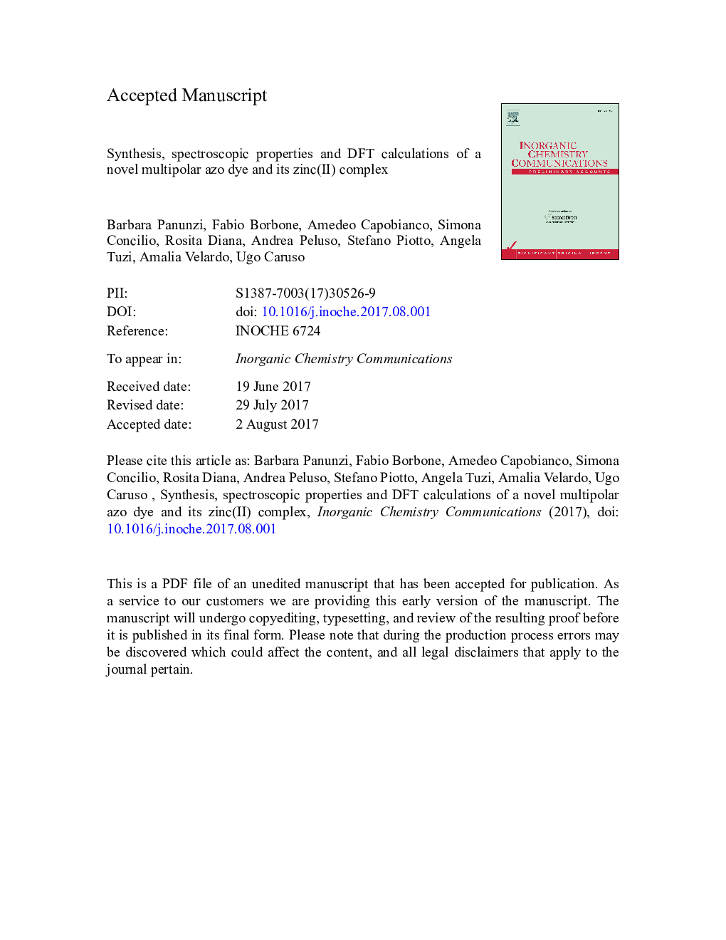 Synthesis, spectroscopic properties and DFT calculations of a novel multipolar azo dye and its zinc(II) complex