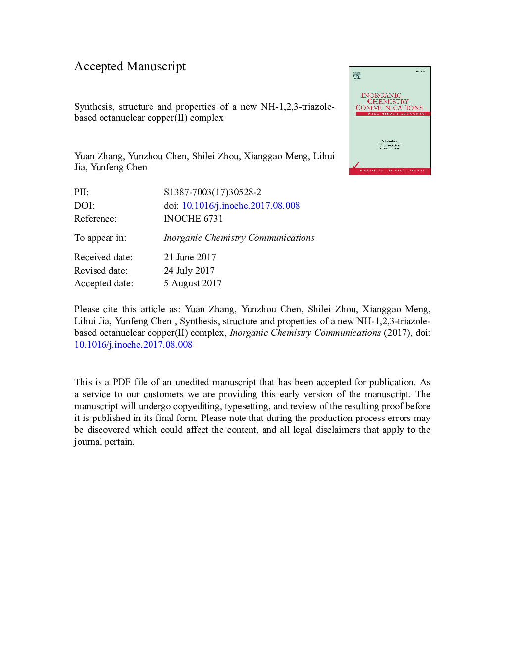 Synthesis, structure and properties of a new NH-1,2,3-triazole-based octanuclear copper(II) complex