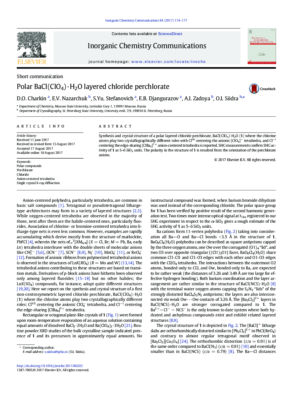 Polar BaCl(ClO4)Â·H2O layered chloride perchlorate