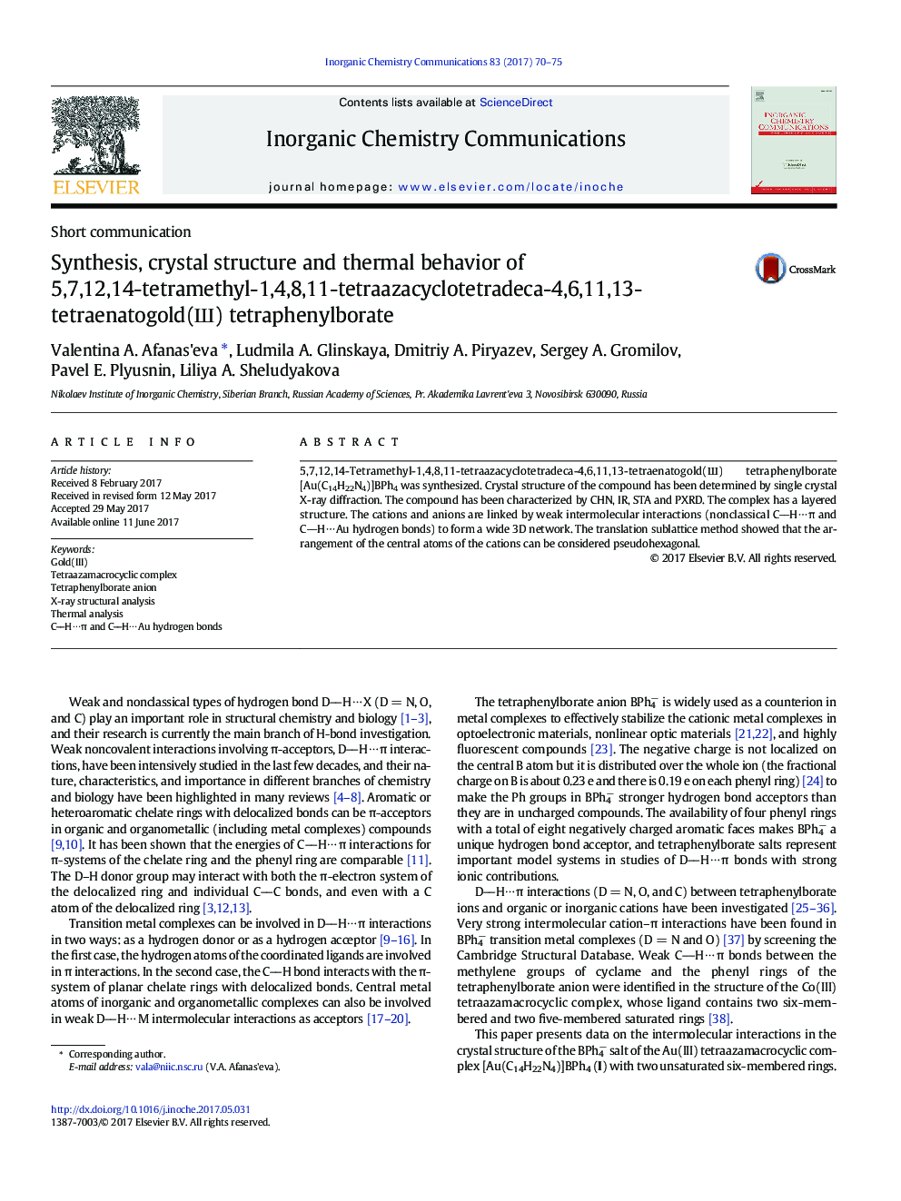 Synthesis, crystal structure and thermal behavior of 5,7,12,14-tetramethyl-1,4,8,11-tetraazacyclotetradeca-4,6,11,13-tetraenatogold(Ð¨) tetraphenylborate