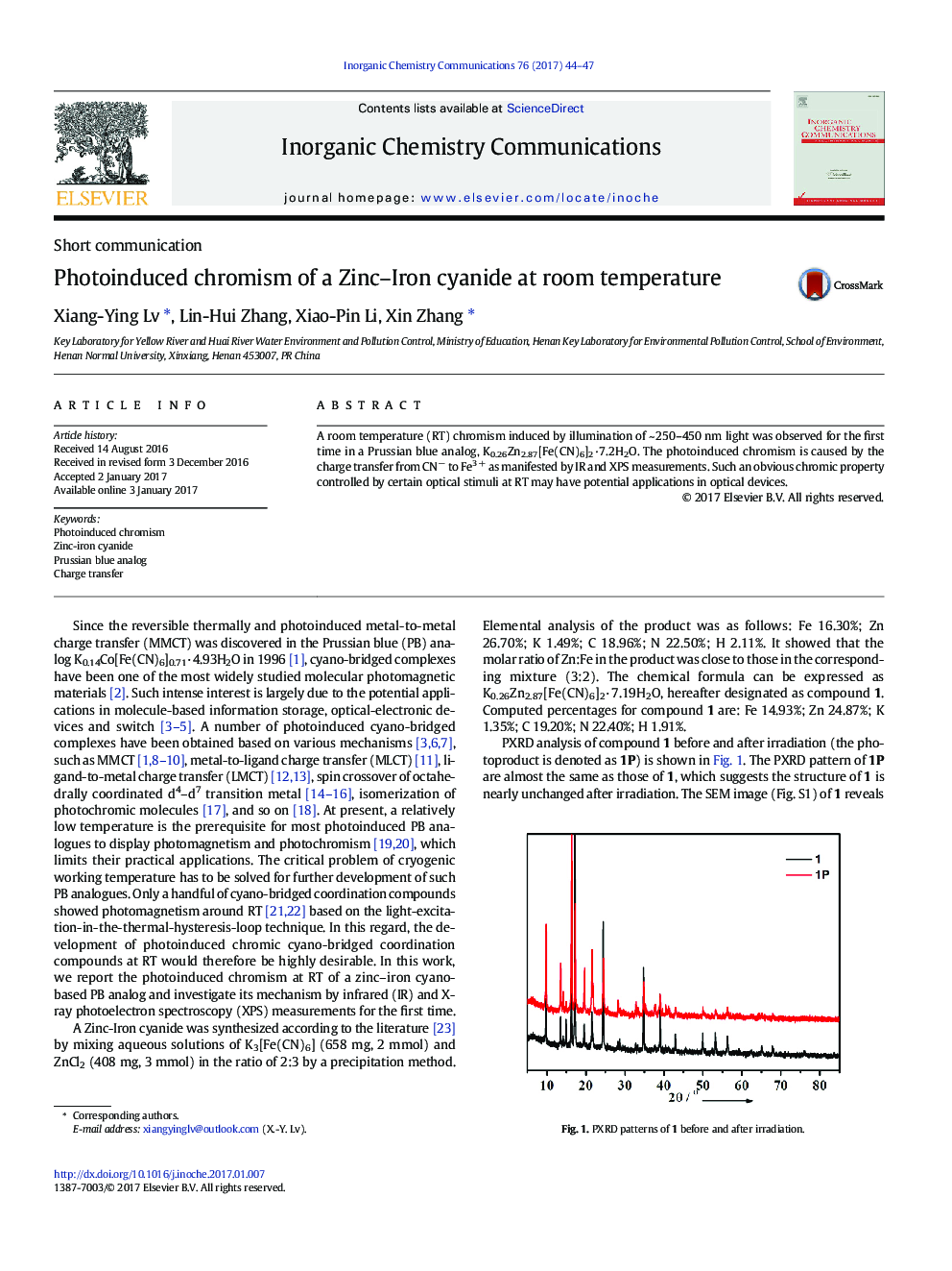 Photoinduced chromism of a Zinc-Iron cyanide at room temperature