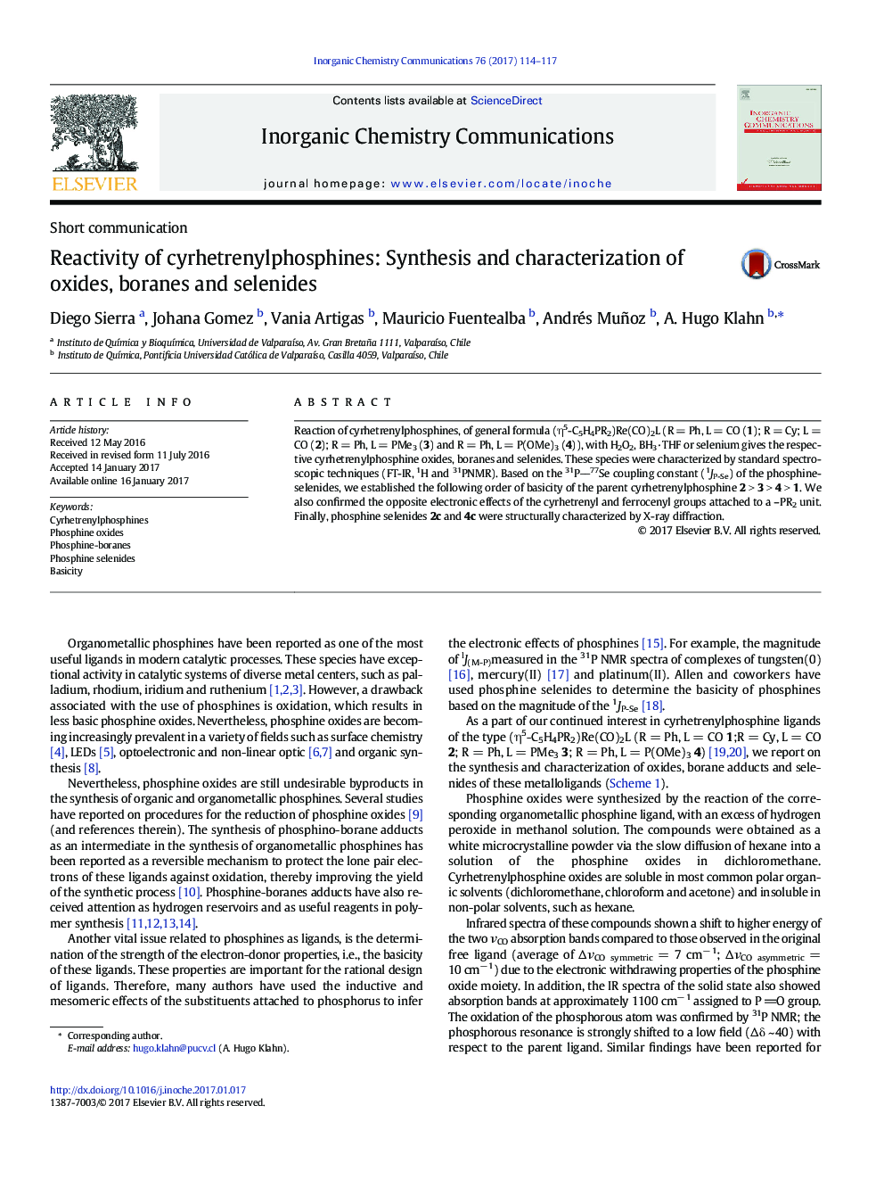 Reactivity of cyrhetrenylphosphines: Synthesis and characterization of oxides, boranes and selenides