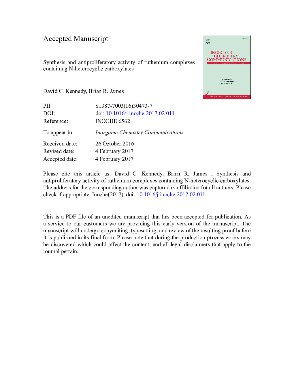 Synthesis and antiproliferatory activity of ruthenium complexes containing N-heterocyclic carboxylates