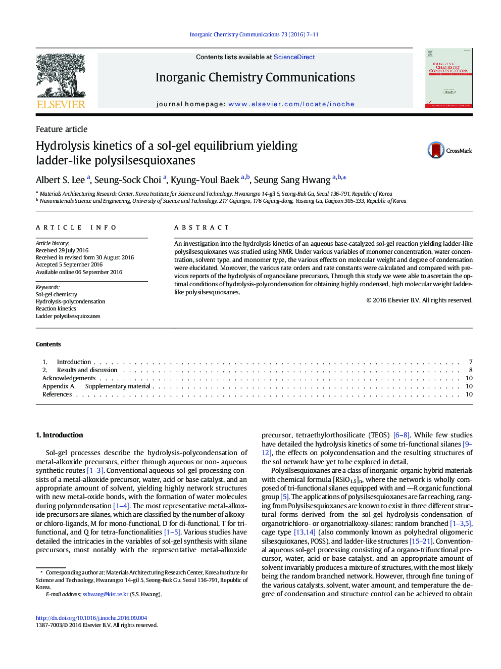 Hydrolysis kinetics of a sol-gel equilibrium yielding ladder-like polysilsesquioxanes