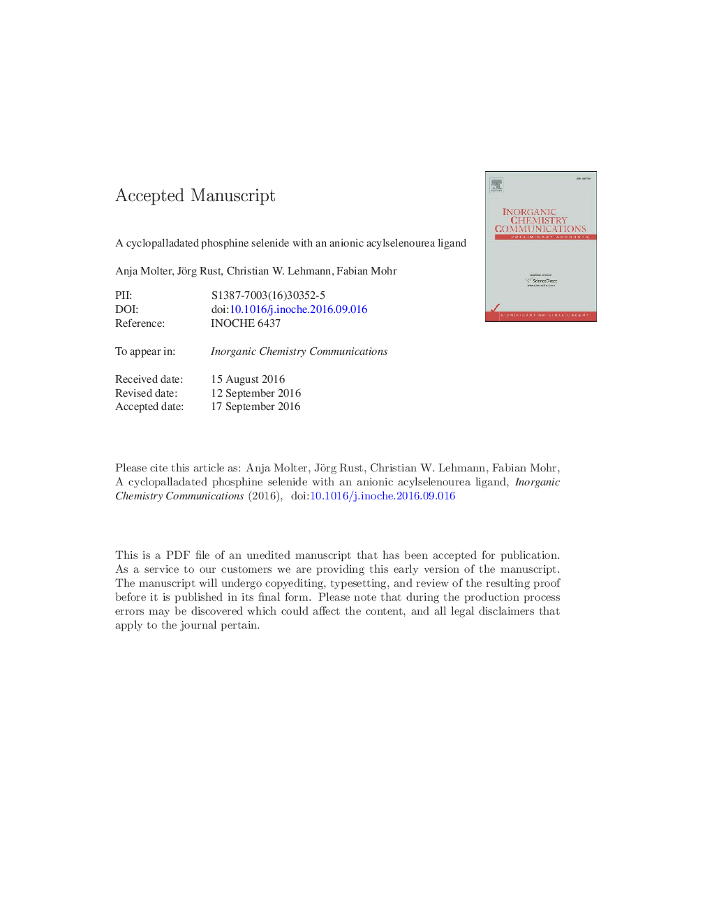 A cyclopalladated phosphine selenide with an anionic acylselenourea ligand