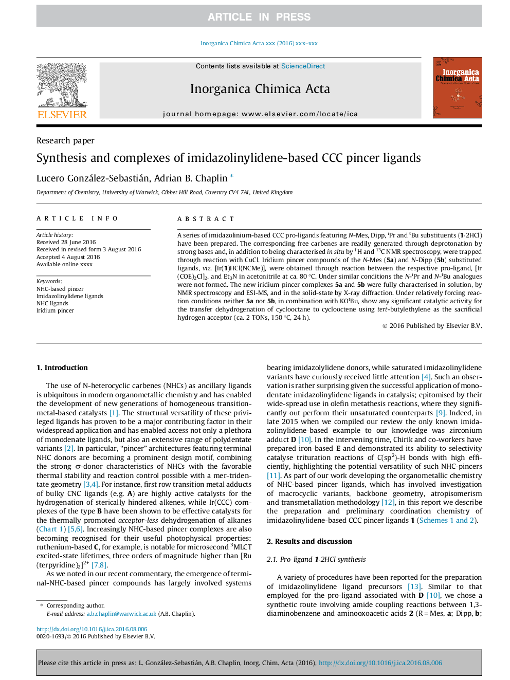 Synthesis and complexes of imidazolinylidene-based CCC pincer ligands