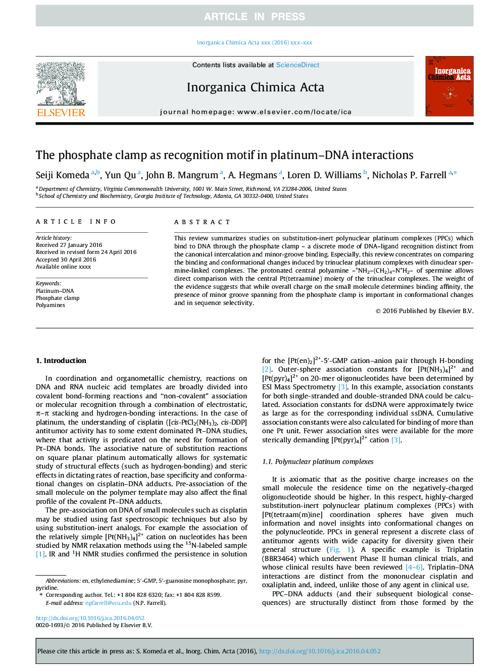 The phosphate clamp as recognition motif in platinum-DNA interactions